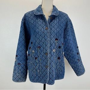 Vintage Karen Hart quilted embroidered denim jacket size medium